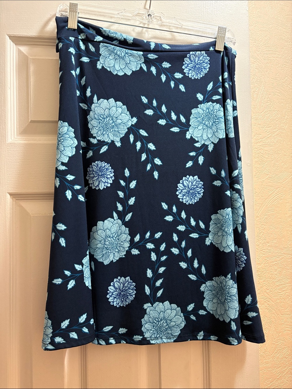 LuLaRoe Floral A-Line Skirt in Navy & Light Blue, size medium